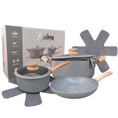 Juego De Ollas Bateria De Cocina Antiadherente Hudson Granito GRS01