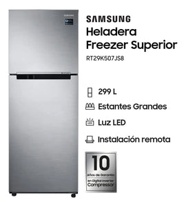 Heladera Samsung RT29K507JS8 Inverter 308 Litros Silver Cooling Plus con Freezer Superior