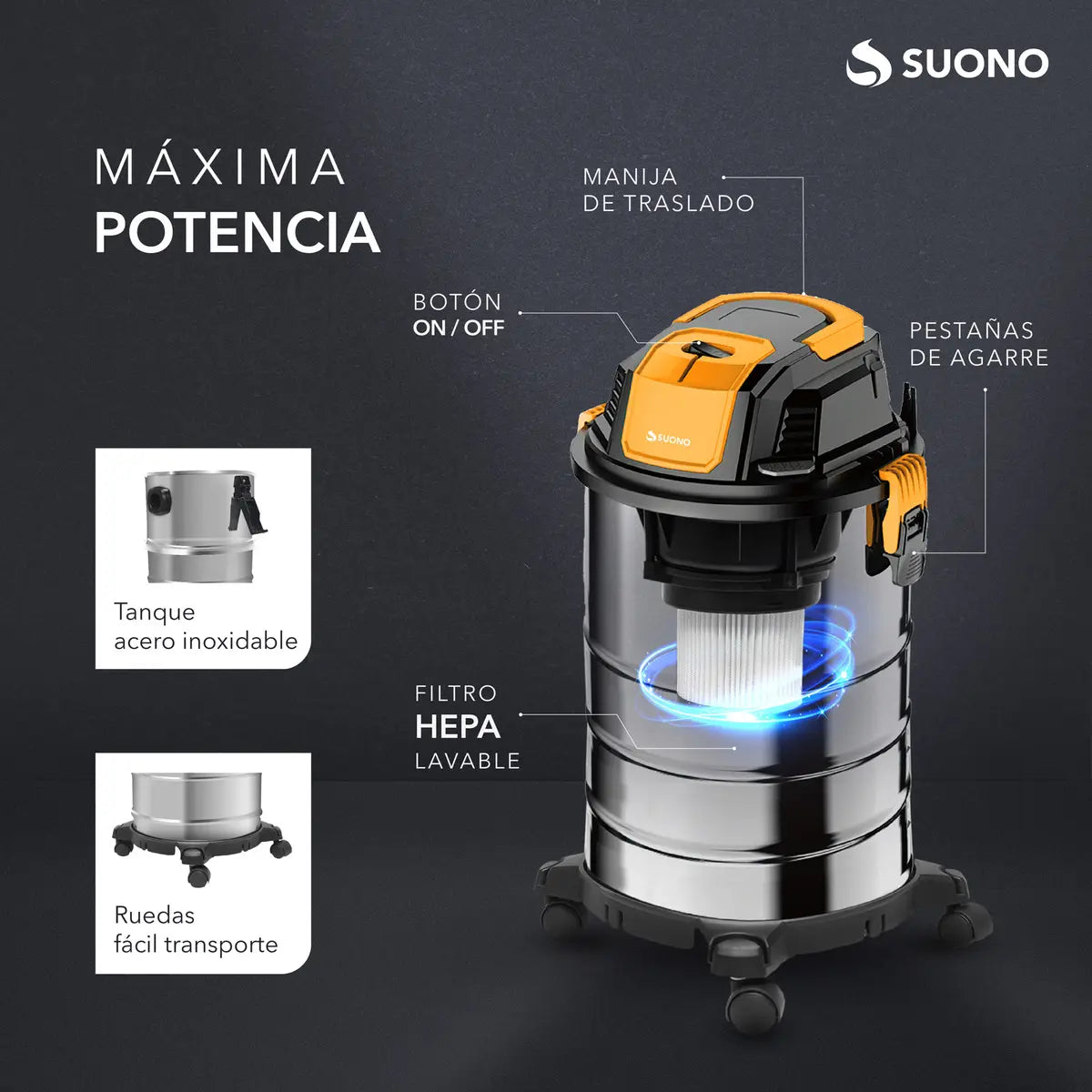 Aspiradora Sopladora Seco Líquido Suono 25 Litros 1300w Color Plateado - Image 4
