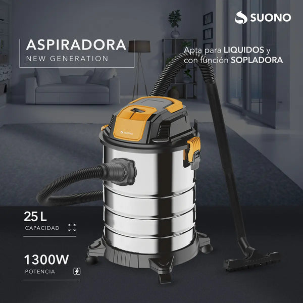 Imagem 2 de 6 de Aspiradora Sopladora Seco Líquido Suono 25 Litros 1300w Color Plateado