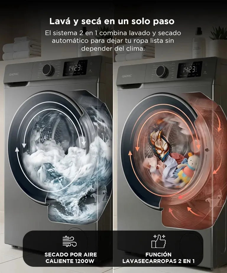 Lavasecarropas Gadnic 12kg Lavado / 8kg Secado 1200RPM Inverter Automático Frontal 1800W - Image 4