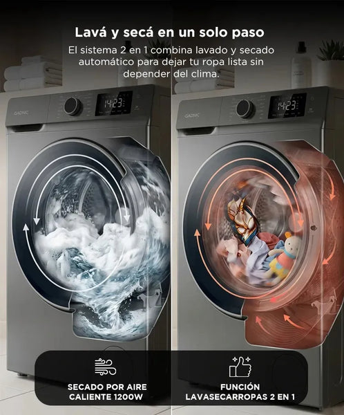 Imagem 4 de 7 de Lavasecarropas Gadnic 12kg Lavado / 8kg Secado 1200RPM Inverter Automático Frontal 1800W