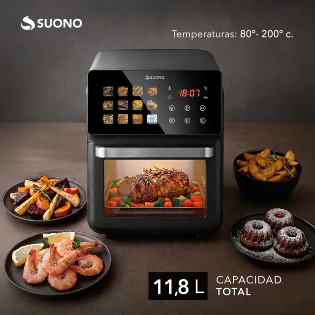Freidora De Aire Suono Airfryer Neo Oven Descongela Fríe Asar Recalenta 12 L Comida Saludable Pantalla Xl Color Negro - Image 6