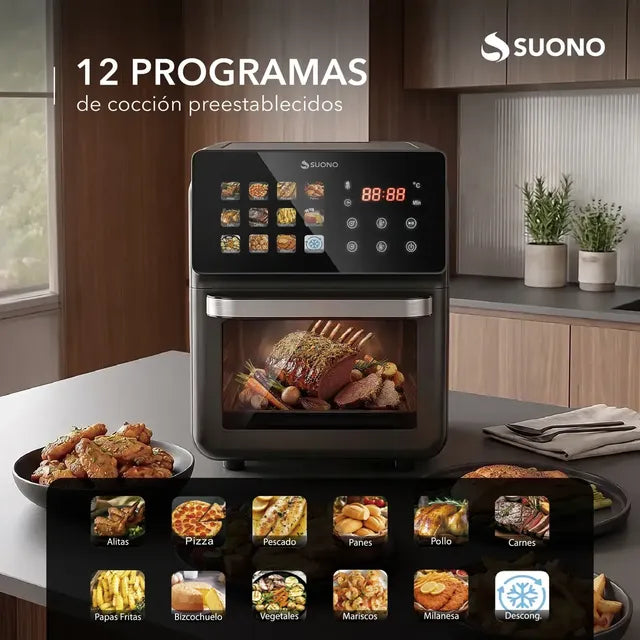 Freidora De Aire Suono Airfryer Neo Oven Descongela Fríe Asar Recalenta 12 L Comida Saludable Pantalla Xl Color Negro - Image 4