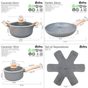 Juego De Ollas Bateria De Cocina Antiadherente Hudson Granito GRS01 - Image 4