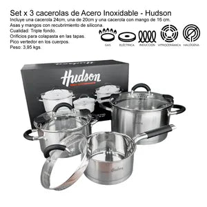 Imagem 6 de 6 de Juego de ollas Hudson Acero Inoxidable Apto Induccion GIM11